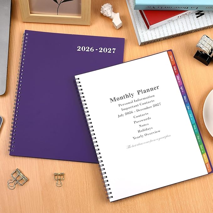 Monthly Planner 2026-2027 - 2026-2027 Monthly Planner, JUL 2026 - DEC 2027 Planners, Planner 2026-2027, 18 Month Planners with Tabs & Pocket & Label, Purple