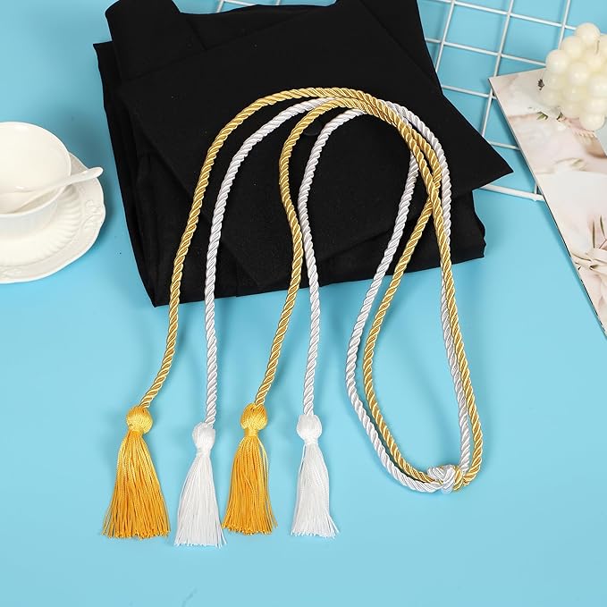 Graduation Double Honor Cords with Tassels Braided Academic Ropes for High School College Ceremony 68 Inch (Gold+White)