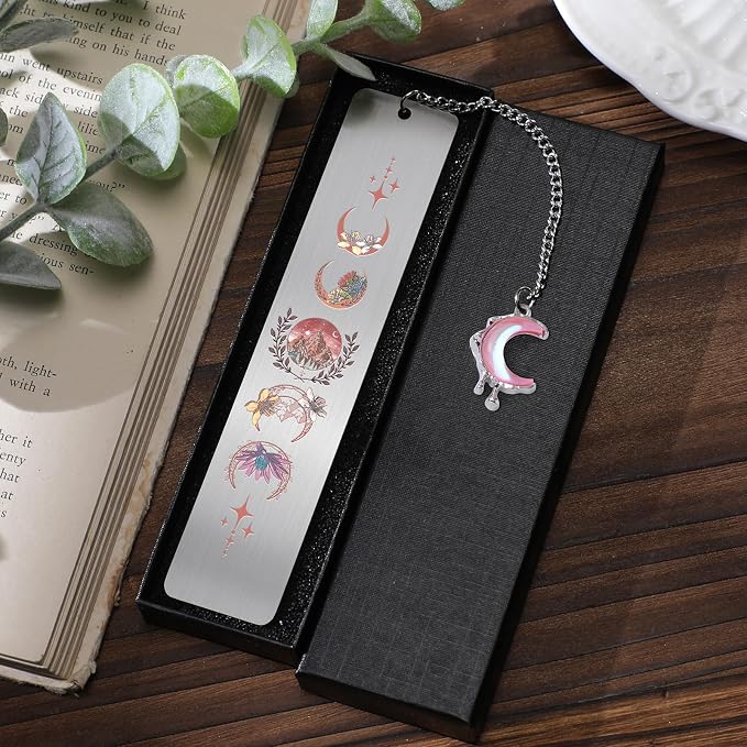 Fantasy Acotar Metal Bookmark - Charm Book Marks for Reading Women Gifts Pink Moon Mountains Aesthetic Page Markers for Kids Book Lovers Bookish Student Teacher School Birthday Accessories