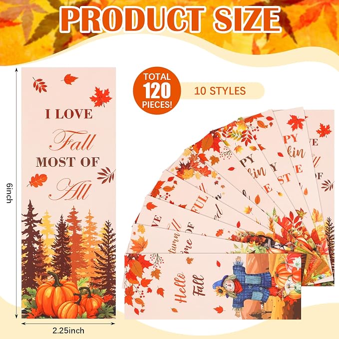 240 Pcs Fall Pencils Bookmark Bulk Thanksgiving Party Favor 120 Set Autumn Pencil Pumpkin Bookmark Fall Gift Treat Goodie Bag Stuffer Basket for Autumn Harvest Prize Supplies