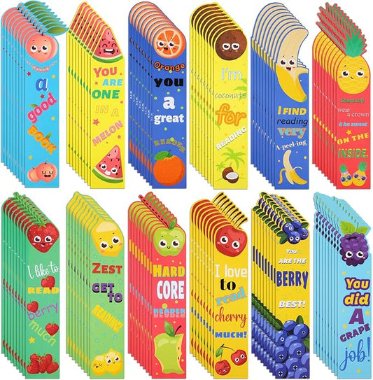 Gersoniel 108 Pieces Fruit Scented Bookmarks for Kids Bulk Scratch and Sniff Bookmarks Fun Smelly Book Marks Cute Gifts for Classroom Prizes Students Teens Food Lovers, 12 Styles