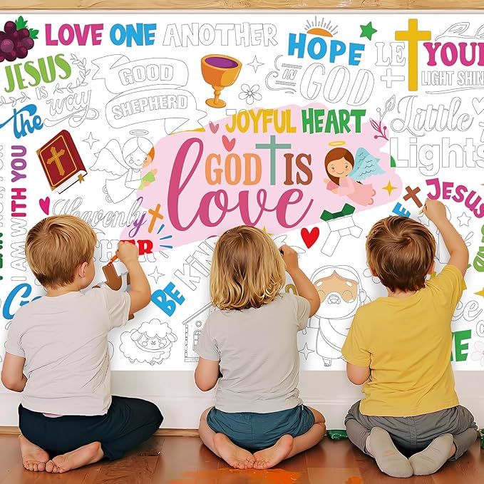 LUUFILx God is Love Coloring Poster for Kids Giant Coloring Poster Large Positive Coloring Tablecloth Jumbo Coloring Books for Kids Classroom Home Birthday Party Supplies Favor