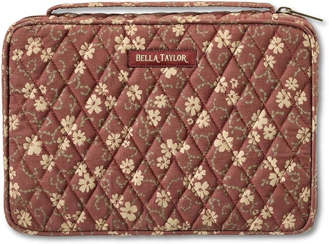 Bella Taylor Small Bible Cover for Women - Quilted Cotton Bible Case for 6 x 9 inch Books - Burgundy Floral