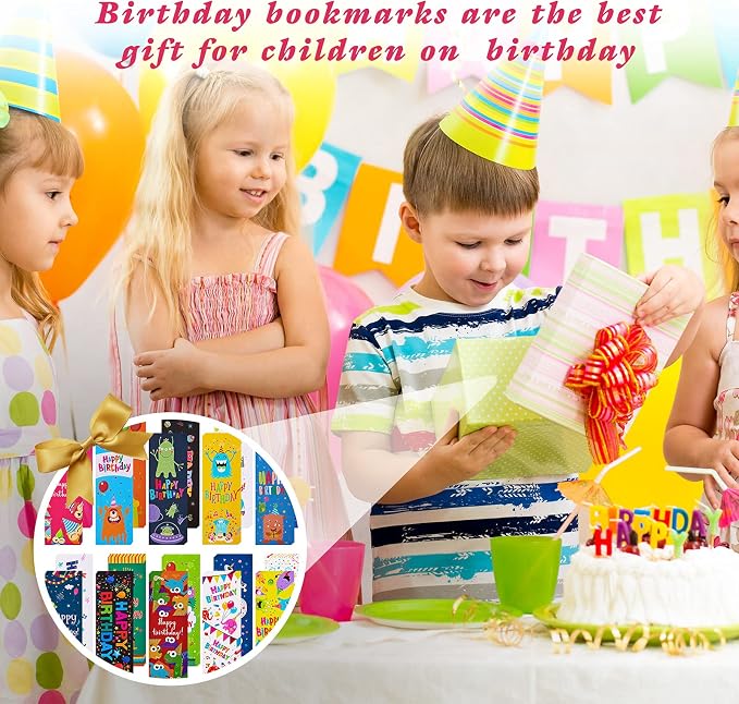 Tenare 100 Pieces Happy Birthday Bookmarks Laminated Imaginative Colors and Patterns for Students Classroom Stationery Supplies