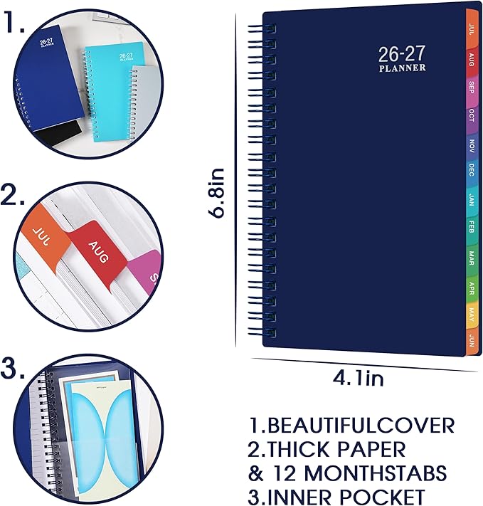 2026-2027 Pocket Calendar/Planner - 2026-2027 Weekly & Monthly Pocket Planner for Purse, Jul. 2026 - Jun. 2027, 6.8" x 4.1", Strong Twin - Wire Binding, Plastic Cover