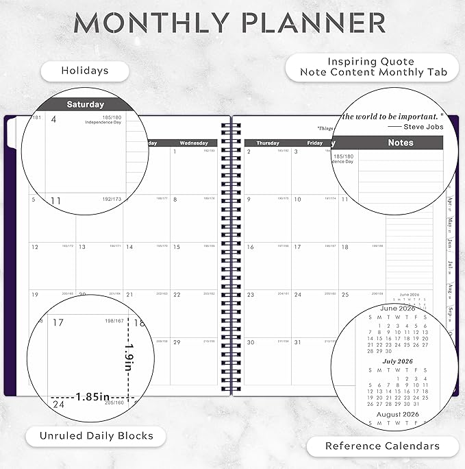 2026-2031 Monthly Planner/Monthly Calendar - 5 Year Planner from Jul. 2026 - Jun. 2031, 60 Month Planners, 9" x 11", Monthlys Calendar 2026-2031 with Tabs + Double-Side Pocket + Durable Polypropylene Cover - Purple