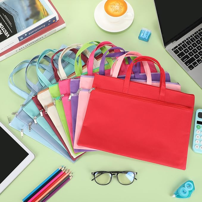 10 Pieces Project Bags Document Bags with Zipper Handle A4 Double Layer Waterproof Document Bag File Storage Foldable Bag Multicolor for Office Travel Project