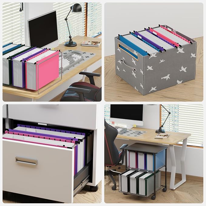 Ansook Legal Size Hanging File Folders, Expandable 3 Inch Legal Szie File Folders with 1/5-Cut Tabs, 12 Pack Plastic File Folders Hanging Organizers for Filing Cabinet, Bulky Files & Medical Charts