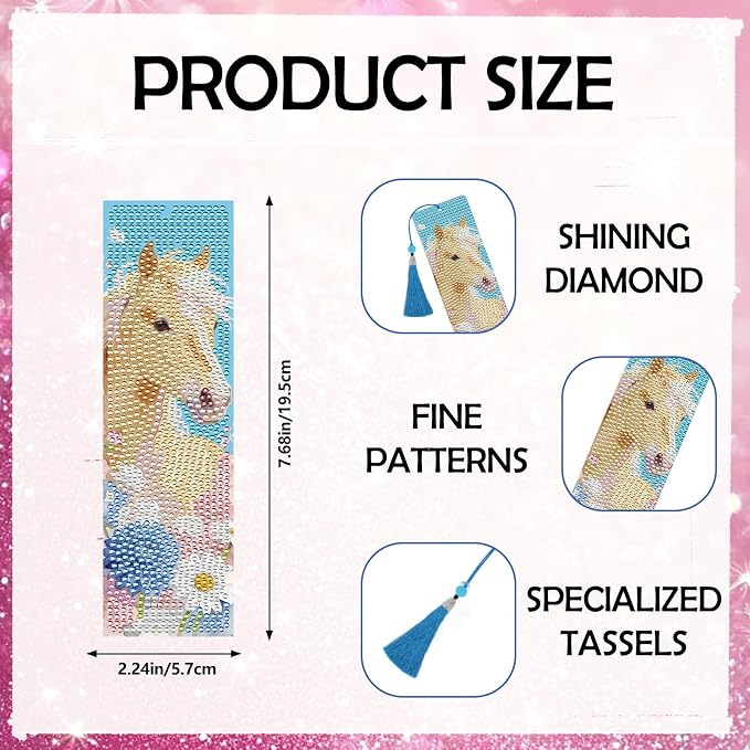 Horse Diamond Art Bookmarks - 8 PCS DIY Diamond Painting Bookmarks Kits Aesthetic Art Craft Supplies, Horse Gift for Women, Birthday Gift for Reading Lover Beginners