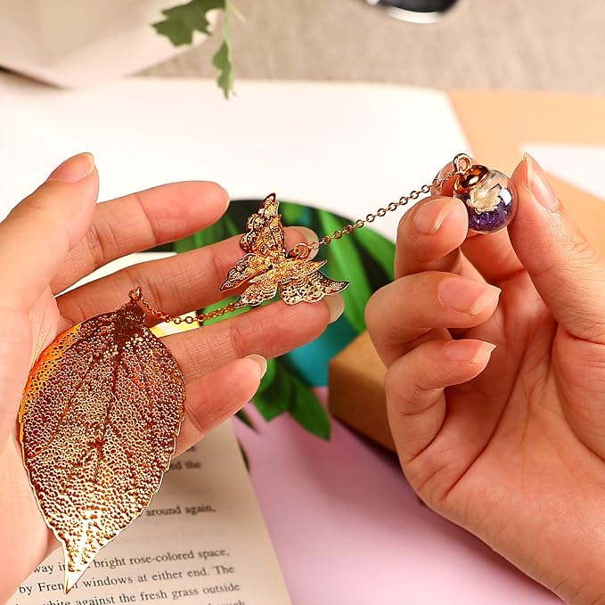Teacher Appreciation Gifts for Women - Metal Leaf Bookmark with 3D Butterfly Charm – Mother’s Day Gifts for Mom, Thank You Gifts, Book Lover Gift Under 10 Dollars, Gift Box Included