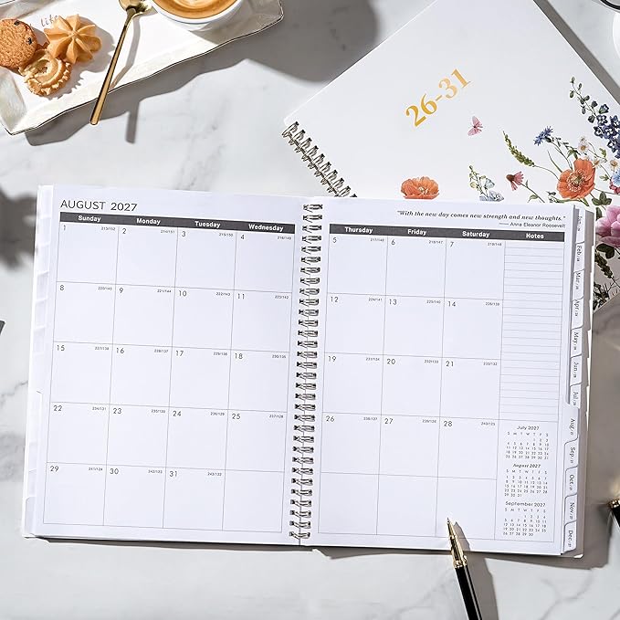 Monthly Planner 2026-2031 - 5 Year Planner/Calendar, 2026-2031 Monthly Calendar Planners Spiral Bound, Jul. 2026 - Jun. 2031, 9" x 11", Twin-Wire Binding + Tabs + Pocket - Flowers