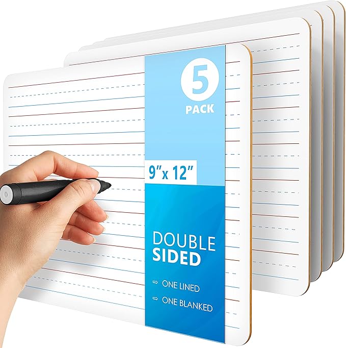 5 Pack 9x12 Lined Mini White Boards for Students - Double Sided White Board Lines - Classroom Whiteboards for Students Kids - Small Dry Erase Board with Lines - Personal Lined Whiteboard Dry Erase