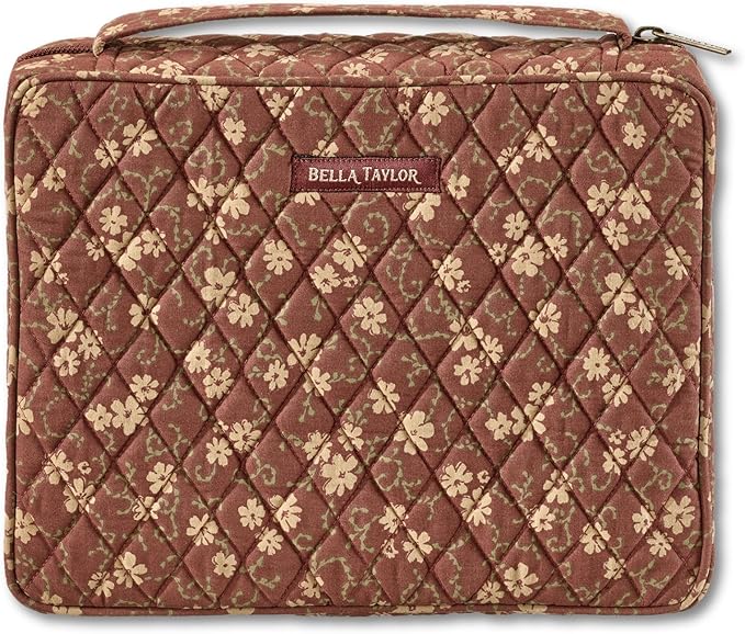 Bella Taylor Quilted Bible Cover for Women - Large Study Bible Case - Burgundy Floral