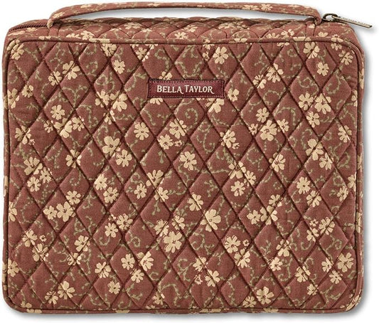Bella Taylor Quilted Bible Cover for Women - Large Study Bible Case - Burgundy Floral