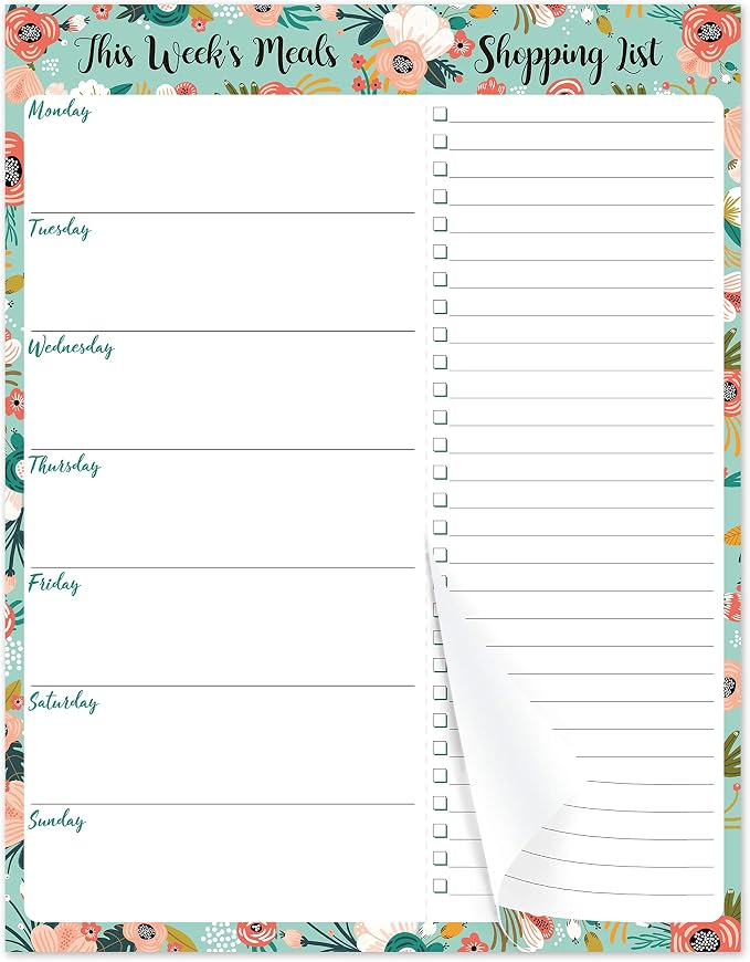 Weekly Meal Planner - Grocery List Magnetic Notepads 7" x 9" Meal Planning Pad with Tear Off Shopping List for Convenient Shopping - Notepad with Magnet for Refrigerator or Desk