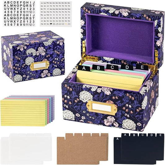 3x5 Index Card Holder, Leather Organizer Box with 300 Flash Cards, 30 Plastic Dividers & 2 Letter Stickers,Flash Recipe Card Holder Box for Home Office Kitchen (Index Card Holder-B)
