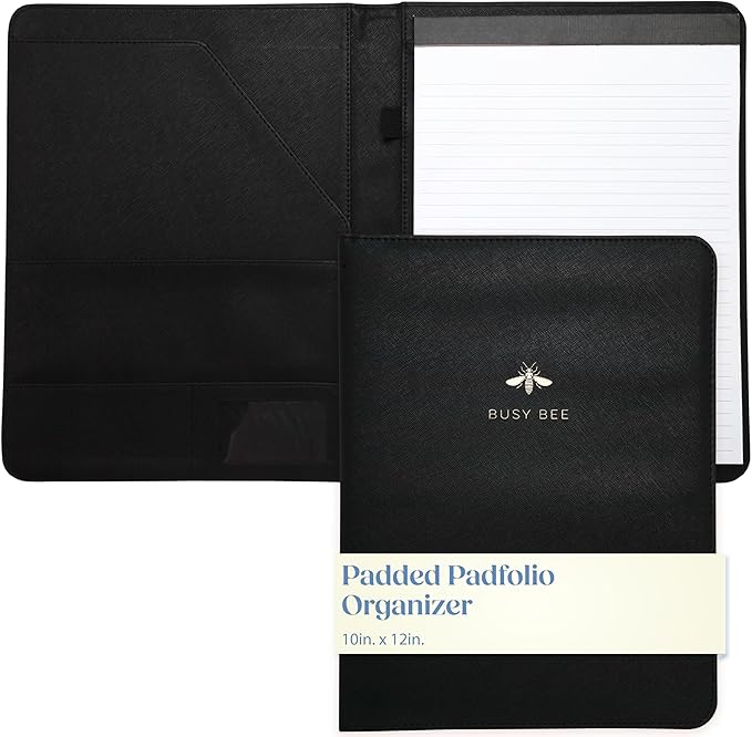 Deluxe Organizer Padded Padfolio, Portfolio Business Document Case with Ruled Letter-Size Perforated Writing Pad