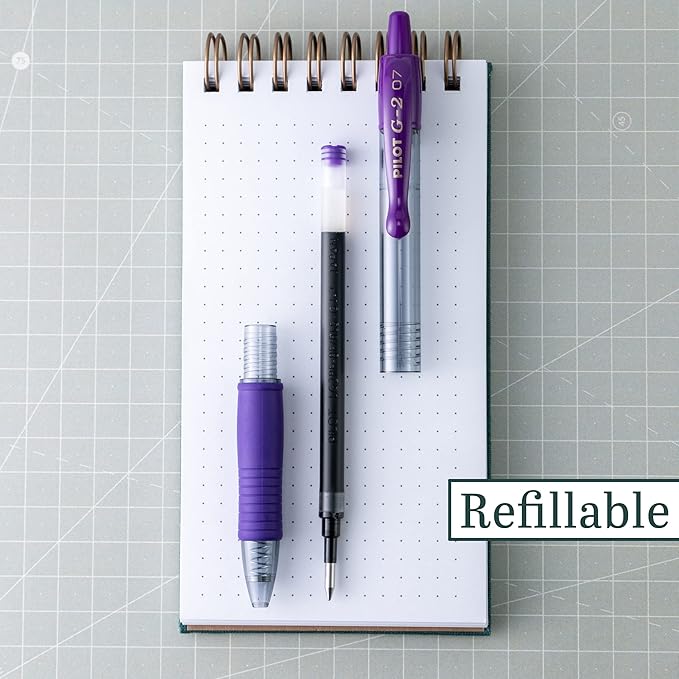 PILOT G2 Premium Retractable and Refillable Gel Ink Pens, 0.7mm Fine Point, Grape Purple, 6 Count