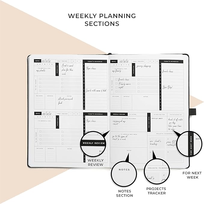 Smart Planner Daily Planner 2024 – Undated A4 Large Planner – Weekly Monthly Daily Journal Planner to Achieve Goals, Full Focus & Productivity, Time Management & Happiness - Hardcover, Leather