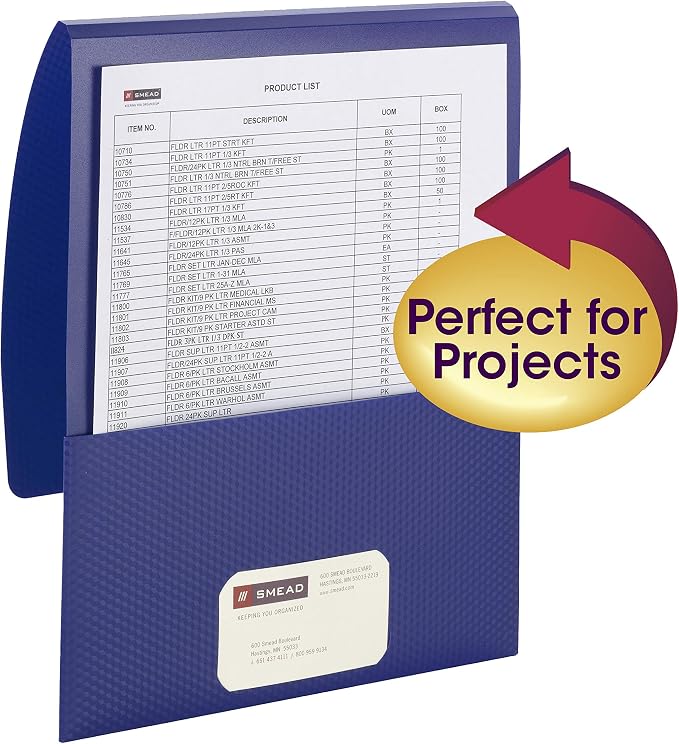 Smead Organized Up Poly Stackit Folders, Letter Size, Dark Blue, 5 per Pack (87806)