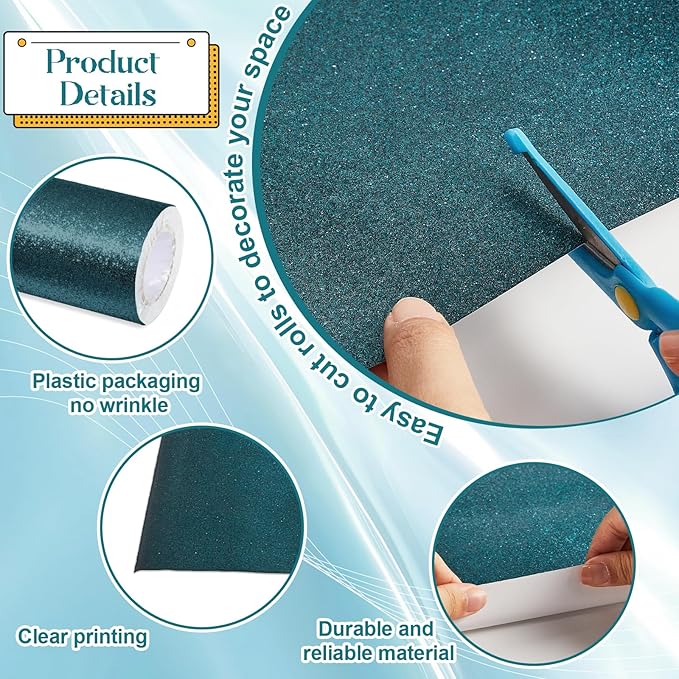 gisgfim 16" x20ft Glitter Bulletin Board Paper Roll Sparkle Color Bulletin Board Background Poster Paper Non Fading Gift Wrapping DIY Art Crafts for Office Classroom Decoration, Calming Blue