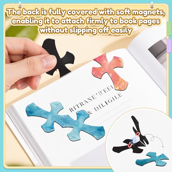 50Pack Magnetic Bookmarks Christian Bookmarks Bulk Cross Bible Bookmark for Reading Women Men Kids Book Lovers Gifts, Religious Magnet Bookmark Clips Cute Personalized Book Markers (Watercolor-P)