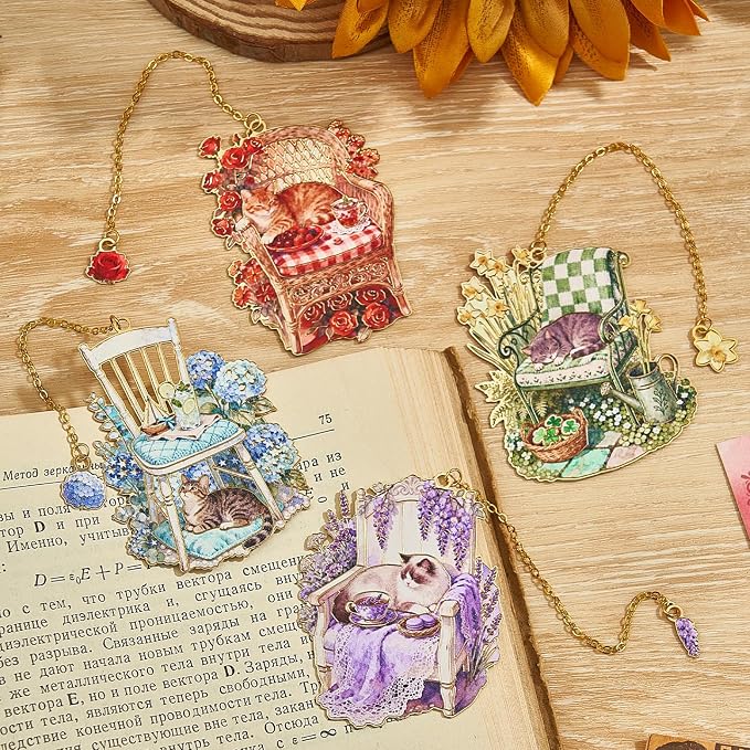 4 PCS Cat Bookmarks for Pet Lovers, Metal Bookmark, Cozy Book Lover Gifts for Women,Book Accessories