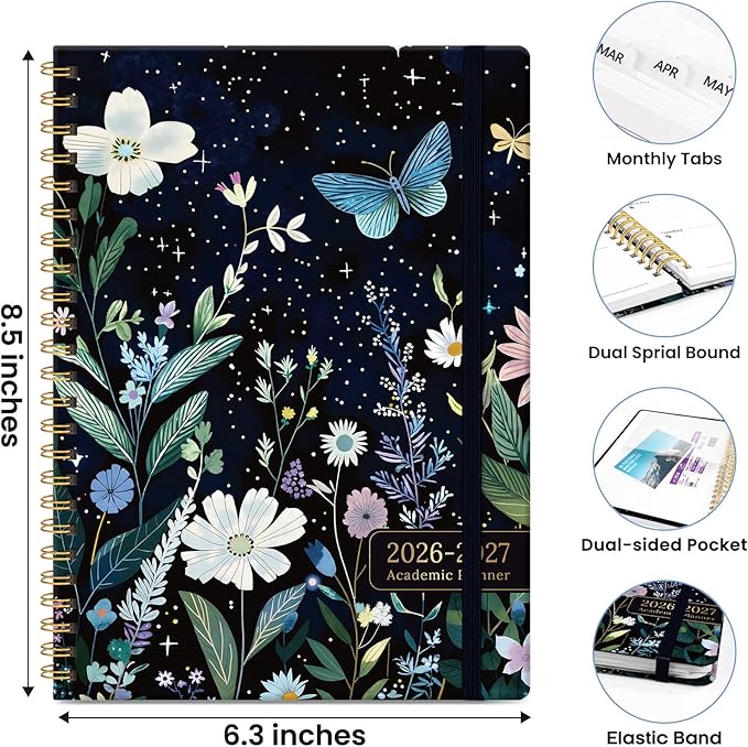 Planner 2026-2027, Monthly and Weekly Academic Planner July 2026 - June 2027, Hardcover Student Teacher Planning Agenda Calendar Book with Tabs, Perfect for Office School Supplies, A5 (6.3" x 8.5") - Celestial