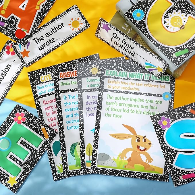 Outus 36 Pcs RACES Writing Strategy Bulletin Board Set, Alphabet Cutout Poster Sentence Starters Cards for Elementary School Classroom, Writing Display Wall Decoration Teacher Supply(Composition)