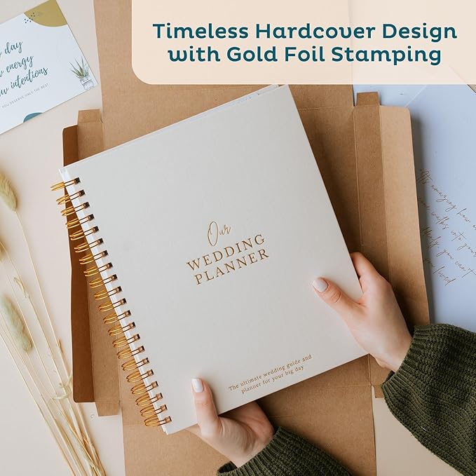 Timeless Premium Linen Wedding Planner Book and Organizer – Wedding Planning Book, Comprehensive Keepsake & Countdown Binder, Perfect Engagement Gift for Women, 11" x 9" (Cream)