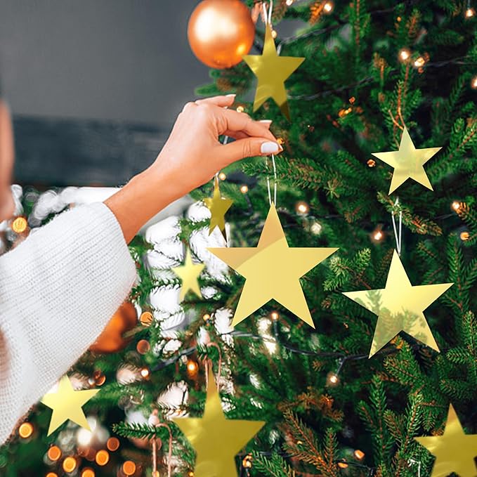 120 PCS Glitter Gold Five Star Cutouts Paper Star Cutouts Star Cutouts for Bulletin Board Stars Classroom Wall Party Decoration Supply 3 Sizes 3.1inch 4.7inch 6.2inch