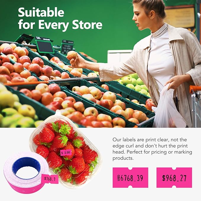 30 Rolls 15000 Price Gun Labels for Mx-5500 White Price Marker Stickers, Super Sticky Label Paper Tag Labels (Rose Red)