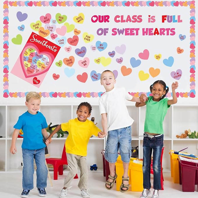 Valentines Day Bulletin Board Decorations for Classroom, Love Heart Cutouts February Bulletin Board Decorations, Our Class Is Full of Sweet Hearts Valentine Decor for School Walls Doors