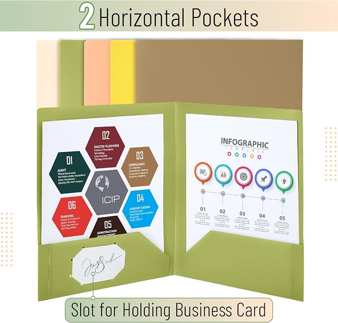 Mr. Pen- Plastic Folders with Pockets, 5 pcs, Aesthetic File Folder with Business Card Slot, 2-Pocket Folder, Back to School, Office, Filing Supplies