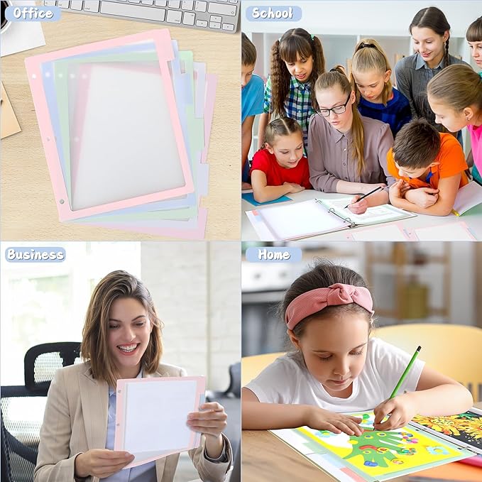 30PCS/6 Set 3 Ring Binder Dividers with 5 Tabs Color Page Dividers for 3 Ring Binder with Tabs 11.5×8.5inch Clear Folder Divider 3 Ring File Dividers Tabbed Index Dividers for School Office (Pastel)
