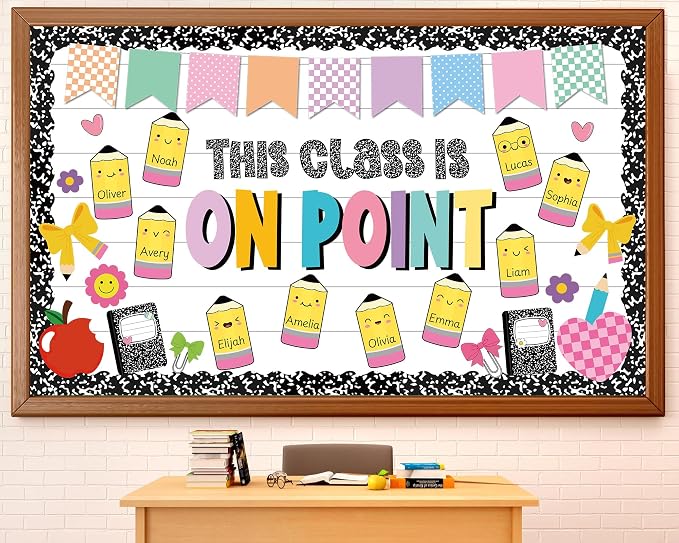 Composition Notebook Bulletin Board Set Welcome Back to School Classroom Decoration This Class is on Point Bulletin Board Pencil Shaped Paper Cutouts for Back to School Home Chalkboard Wall Decor
