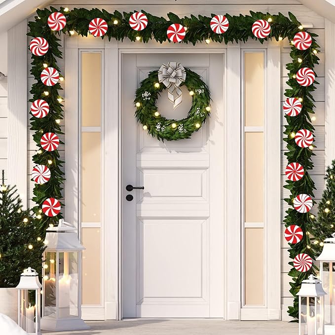 48 Pieces Peppermint Candies Cutouts Christmas Home Classroom Decoration Sweet Peppermint Cut Outs with Glue Point Dots for Winter Bulletin Board School Christmas Party, 5.9 x 5.9 Inch(Red & White)