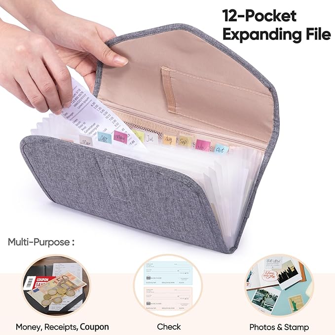 Fabric Bill Organizer with Pockets 10x6 Receipt Organizer for Business - Receipt Holder Organizer - Cash Organizer -Coupon Holder - Money Organizer for Cash- Small Accordion File Organizer