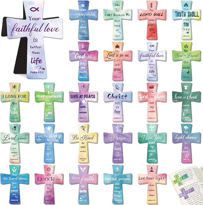 100Pack Magnetic Bookmarks Bulk Cross Bible Bookmark Christian Bookmarks for Women Men Kids Adults Teacher Book Lovers Gifts, Book Marks for Reading Religious Verses Magnet Bookmark Clips(Watercolor)