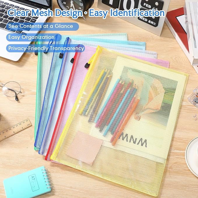 Zhehao 100 Pcs B4 Mesh Zipper Pouch Bag Bulk Mesh Pouch with Zipper Waterproof Clear Storage Bag for School Office Supplies Cosmetics Travel (Colorful, B4, 15 x 11 Inch)