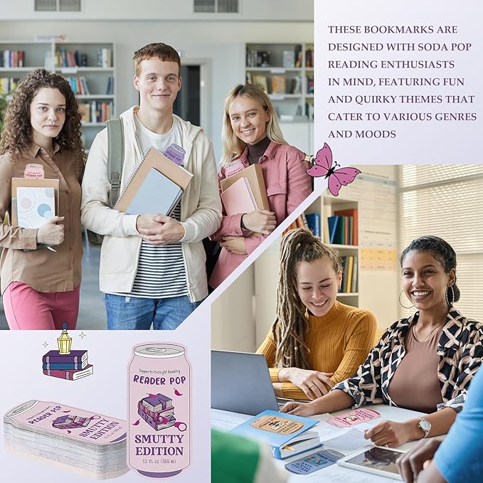 Gersoniel 200 Pcs Funny Book Club Bookmark Drinks Soda Pop Ticket Bookish Reading Tracker Pop Dark Romance Reading Accessory Page Clip Back to School Library Gifts for Book Lover Women Men