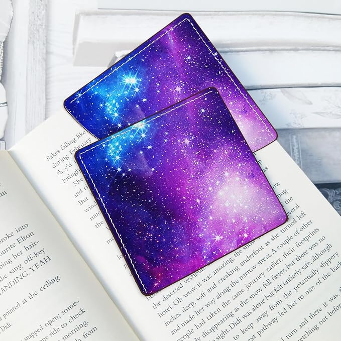 2 Pack Purple Starry Sky Leather Book Corner Bookmark, Durable Handmade Reading Accessories - Gifts for Readers, Women, Men, Teachers, Students