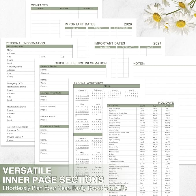 GuassLee Large 2026 Academic Planner, Weekly and Monthly Planner from July 2026-June 2027, 8.5"x 11" Aesthetic Greenery Agenda Book with Back Pocket, Stickers, Coated Tabs, A4 Size