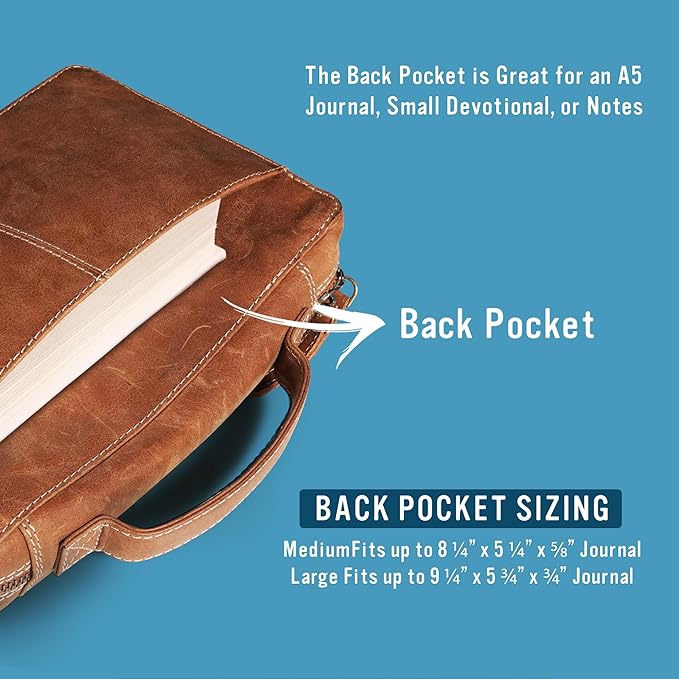 Hunter & Scribe Leather Bible Covers for Men and Women - Top Grain Buffalo Leather - Genuine Leather Bible Cover with Pockets, Zipper, and Bookmark - Bible case - Book Cover - Medium Light Brown