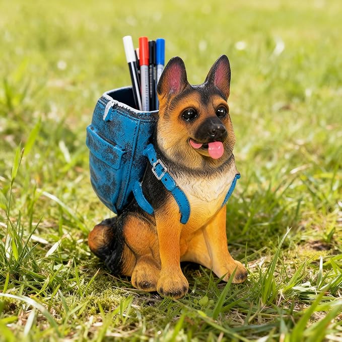 Upriver German Shepherd Pen Holder for Desk, Cute Dog Resin Pencil Holder Pen Cup, Unique Desk Decor Accessories for Home Office School, Gifts for Dog Lovers