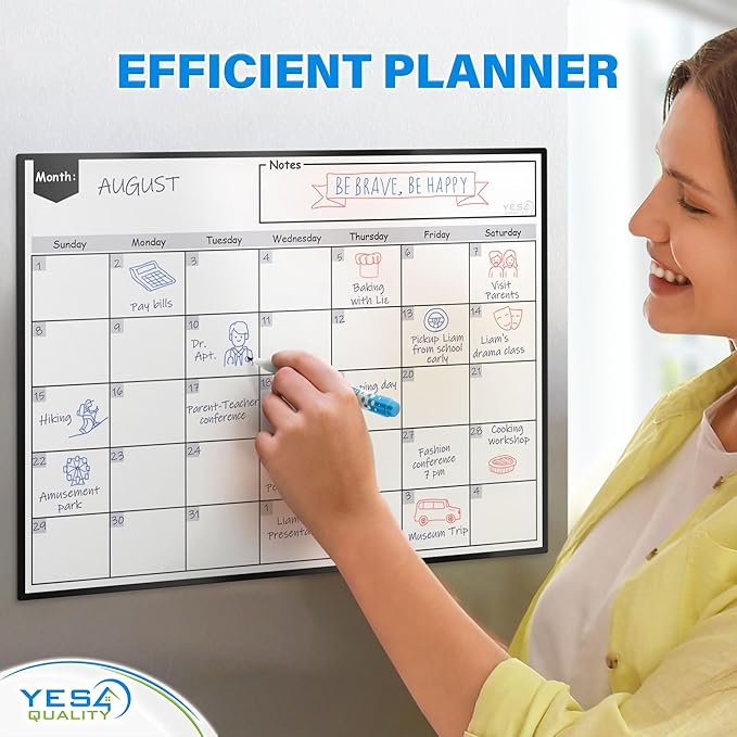 Magnetic Dry Erase Whiteboard Calendar for Fridge (16 x 12”), Refrigerator White Board Sheet w/ 3 Colorful Markers & Eraser, Monthly Meal Planner & Organizer for Family by Yes4Quality