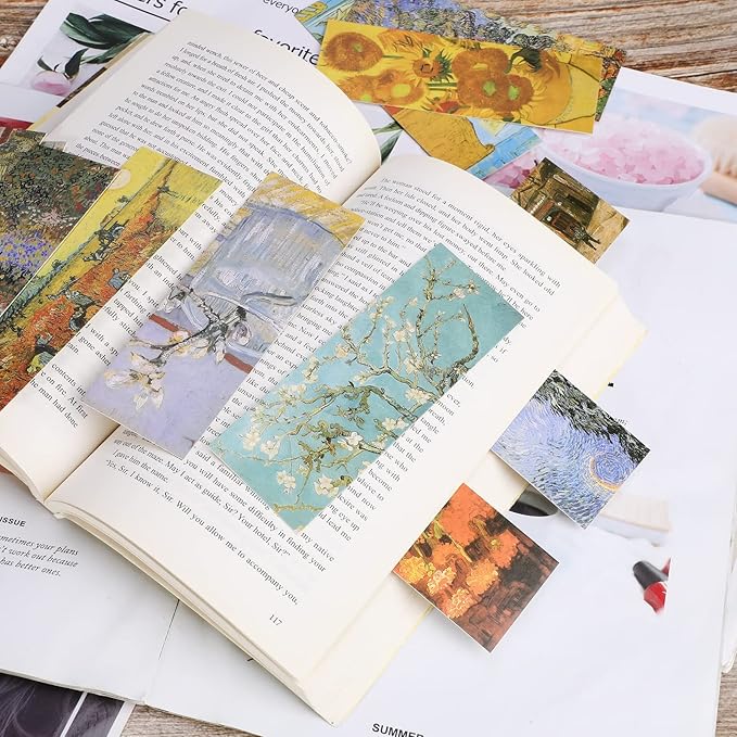 MWOOT 30 Pieces Art Painting Paper Bookmarks,Van Gogh Art Painting Page Folder Bookmark Set, Page Clip Book Mark for Book Reading Marker Gift (14 x 5CM, 30 Styles)