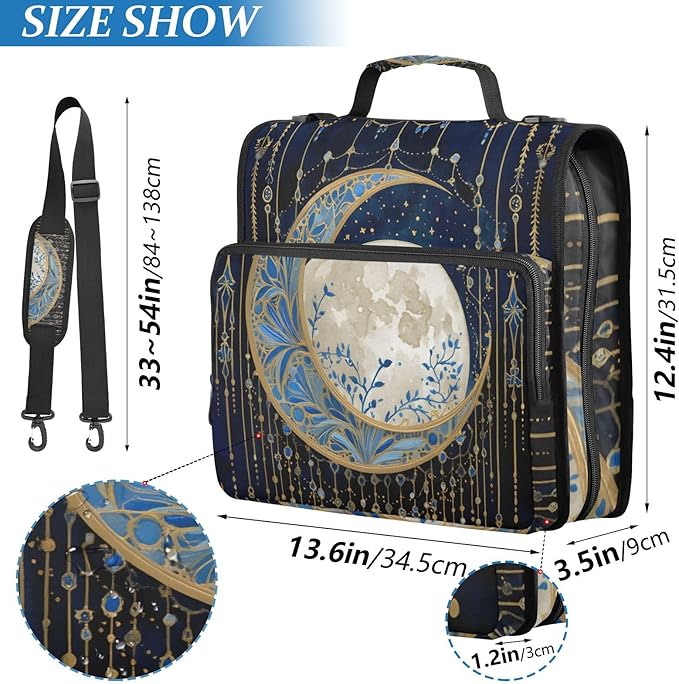 ALAZA Moon Witchy 3 Ring Zipper Binder 500 Sheets Expanding File Folder Bag Case Briefcase