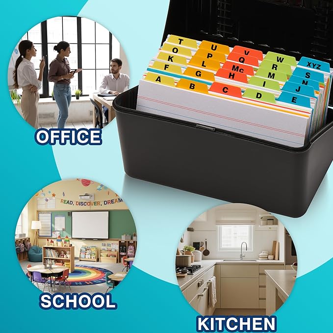 Chell 5x8 Plastic Index Card Dividers, Heavyweight Poly Index Card Guides A-Z for Flash Cards and Recipe Cards, with Alphabetical/Blank Stickers, Pack of 50