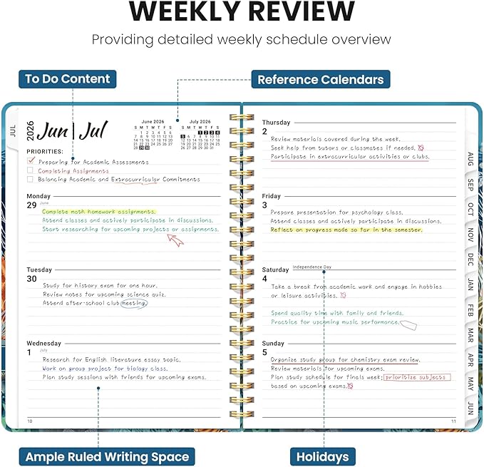 Planner 2026-2027, Monthly and Weekly Academic Planner July 2026 - June 2027, Hardcover Student Teacher Planning Agenda Calendar Book with Tabs, Perfect for Office School Supplies, A5 (6.3" x 8.5") - Deep Bearings